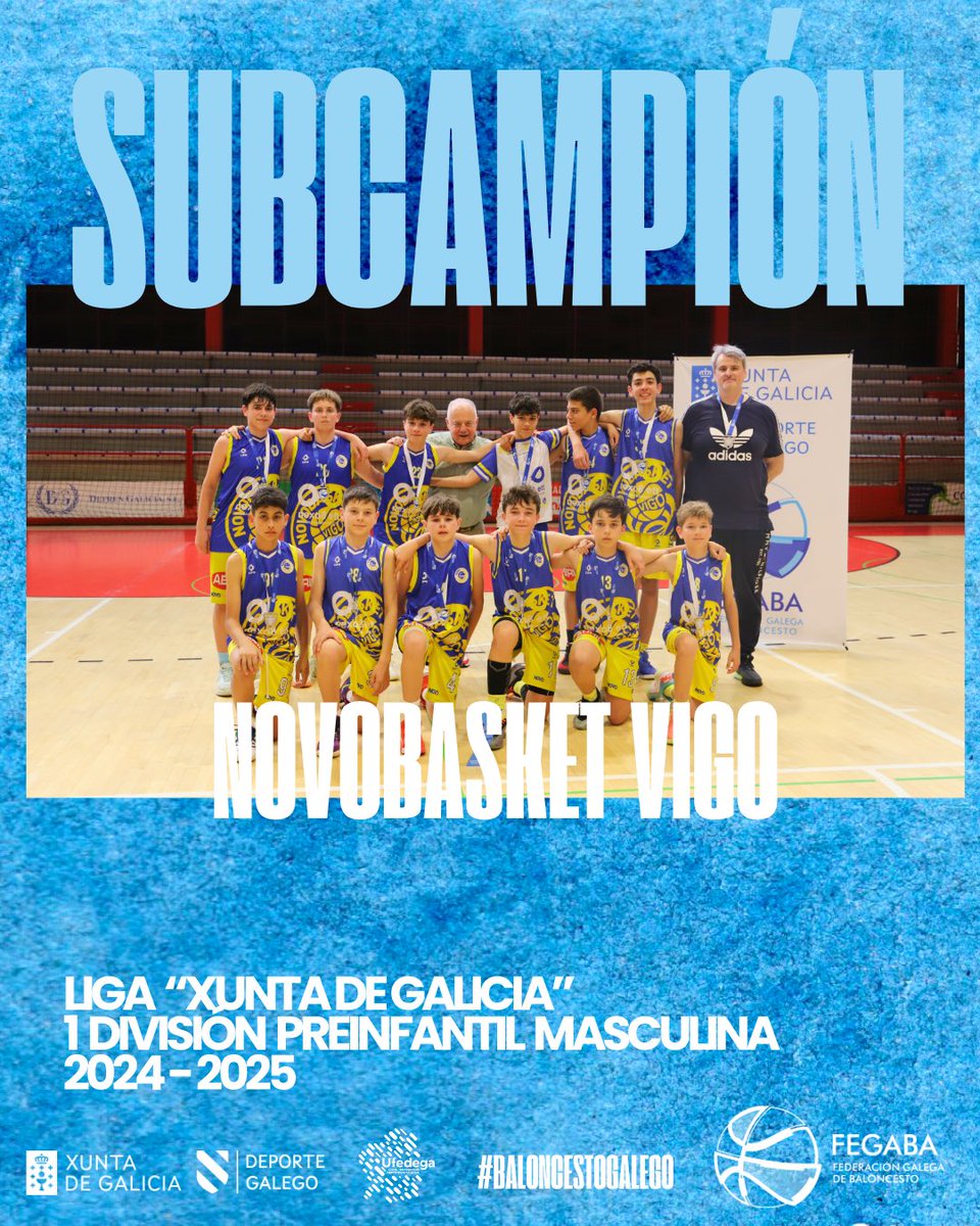 <a href="/Xunta/">Xunta de Galicia</a> <a href="/cnovobasketvigo/">Club Novobasket Vigo</a> <a href="/bccantera/">Cantera Basquet Coruña</a> #FasesFinaisFEGABA 
🔵 Campionato <a href="/Xunta/">Xunta de Galicia</a> 
1️⃣ División Preinfantil ⛹️

<a href="/basquetcoruna/">Leyma Basquet Coruña 🍊</a> 
🏆 Campión 

<a href="/cnovobasketvigo/">Club Novobasket Vigo</a> 
🥈 Subcampión