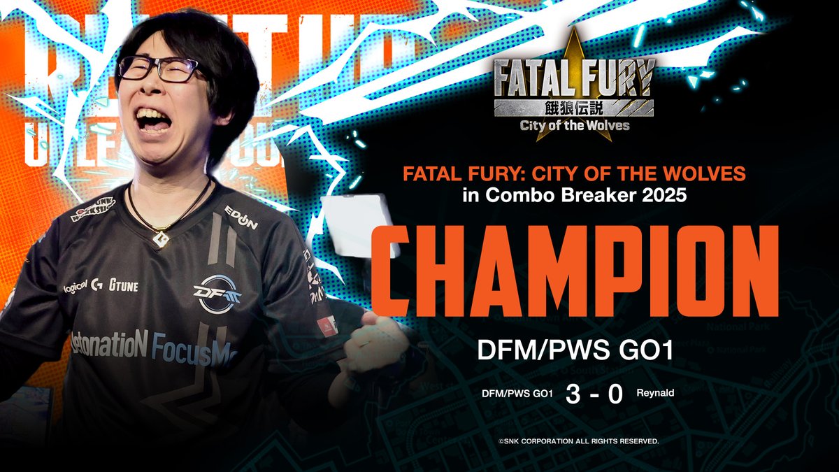 SNK esports official (@snk_esports_hub) on Twitter photo YOUR COMBO BREAKER 2025 CHAMPION!
🏆 <a href="/GO13151/">DFM/PWS / GO1</a> 🏆
An unforgettable lower bracket run for a clean Grand Final finish. Congratulations!
#FatalFury #CotW #SWC2025 YOUR COMBO BREAKER 2025 CHAMPION!
🏆 <a href="/GO13151/">DFM/PWS / GO1</a> 🏆
An unforgettable lower bracket run for a clean Grand Final finish. Congratulations!
#FatalFury #CotW #SWC2025
