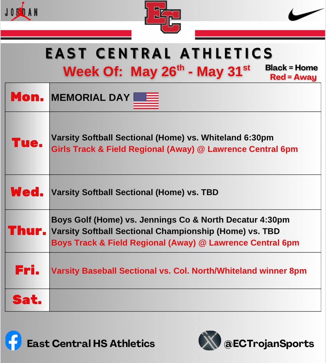 This week’s sports schedule:
Most spring sports are in postseason play this week! 

Love to Compete!