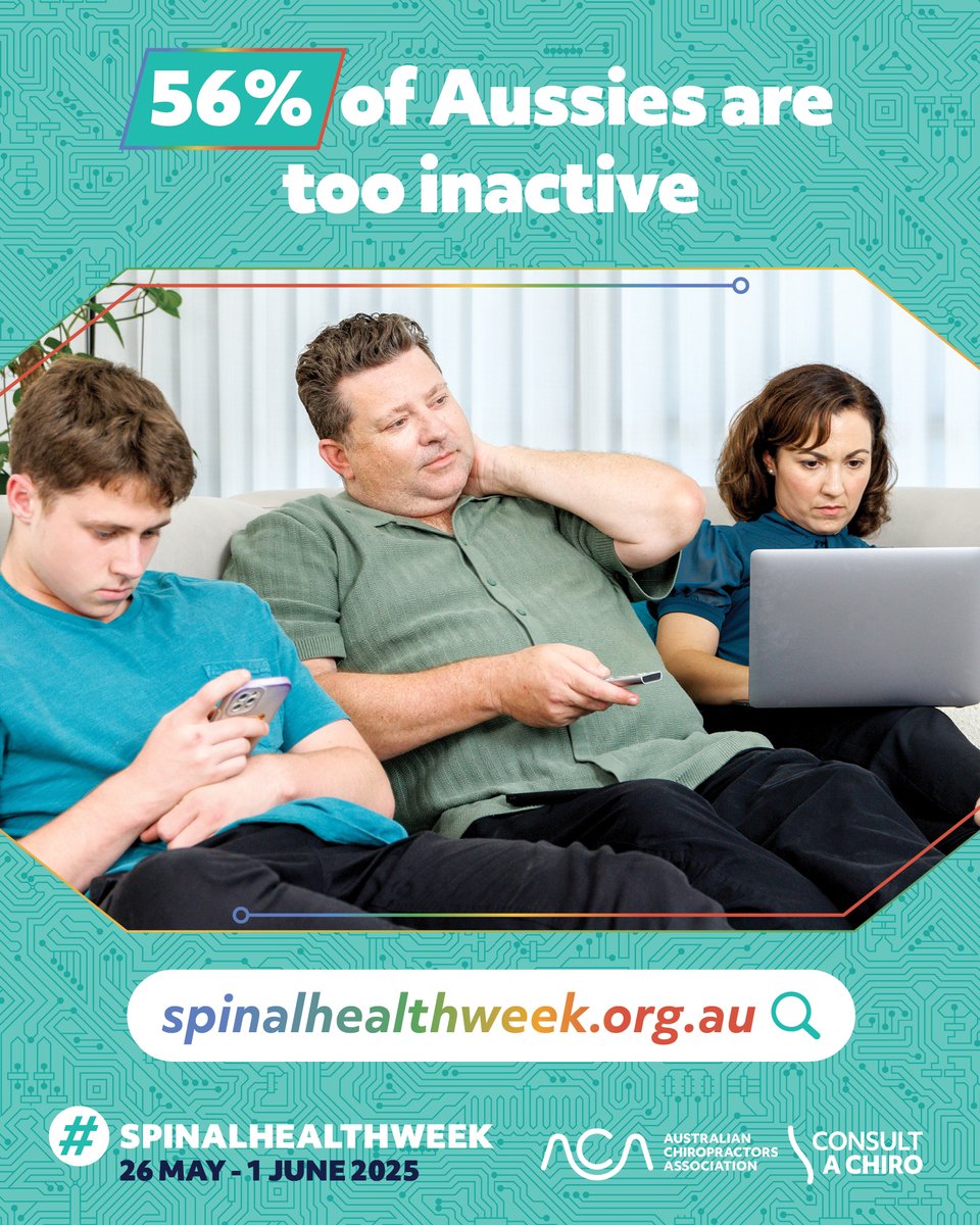 📊 56% of Australians aren’t doing enough physical movement. A sedentary lifestyle isn’t just affecting overall health, it’s contributing to spinal health issues like #TechNeck.
👉Join the #SpinalHealthWeek Movement &amp; get the #HeadsUpOnTechNeck  SpinalHealthWeek.org.au