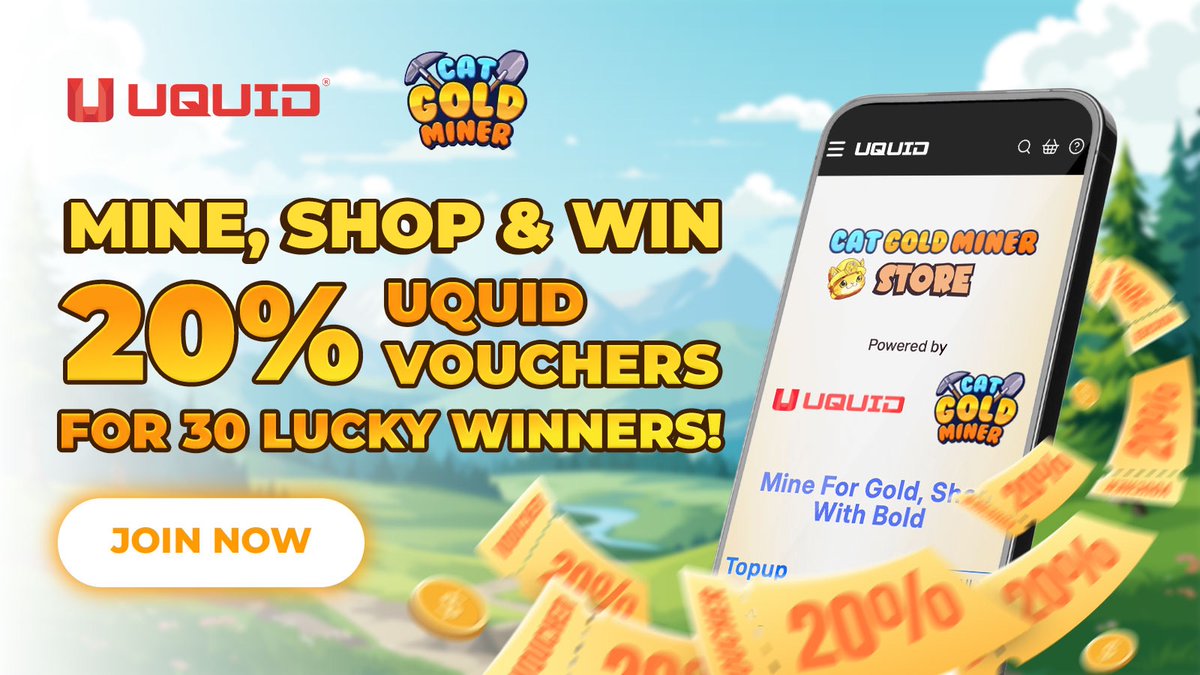 🎉 GIVEAWAY ALERT 🎉
Uquid x <a href="/catgoldminer/">Cat Gold Miner</a> are giving away 30 exclusive 20% OFF vouchers to 30 lucky winners! 🛍️💥

Here’s how to enter:
1️⃣ Follow <a href="/uquidcard/">UQUID | Digital Commerce Infrastructure</a>
2️⃣ Visit t.me/catgoldminerbot on Telegram and tap the Uquid logo to explore our Store Exclusive
3️⃣ Screenshot proof of