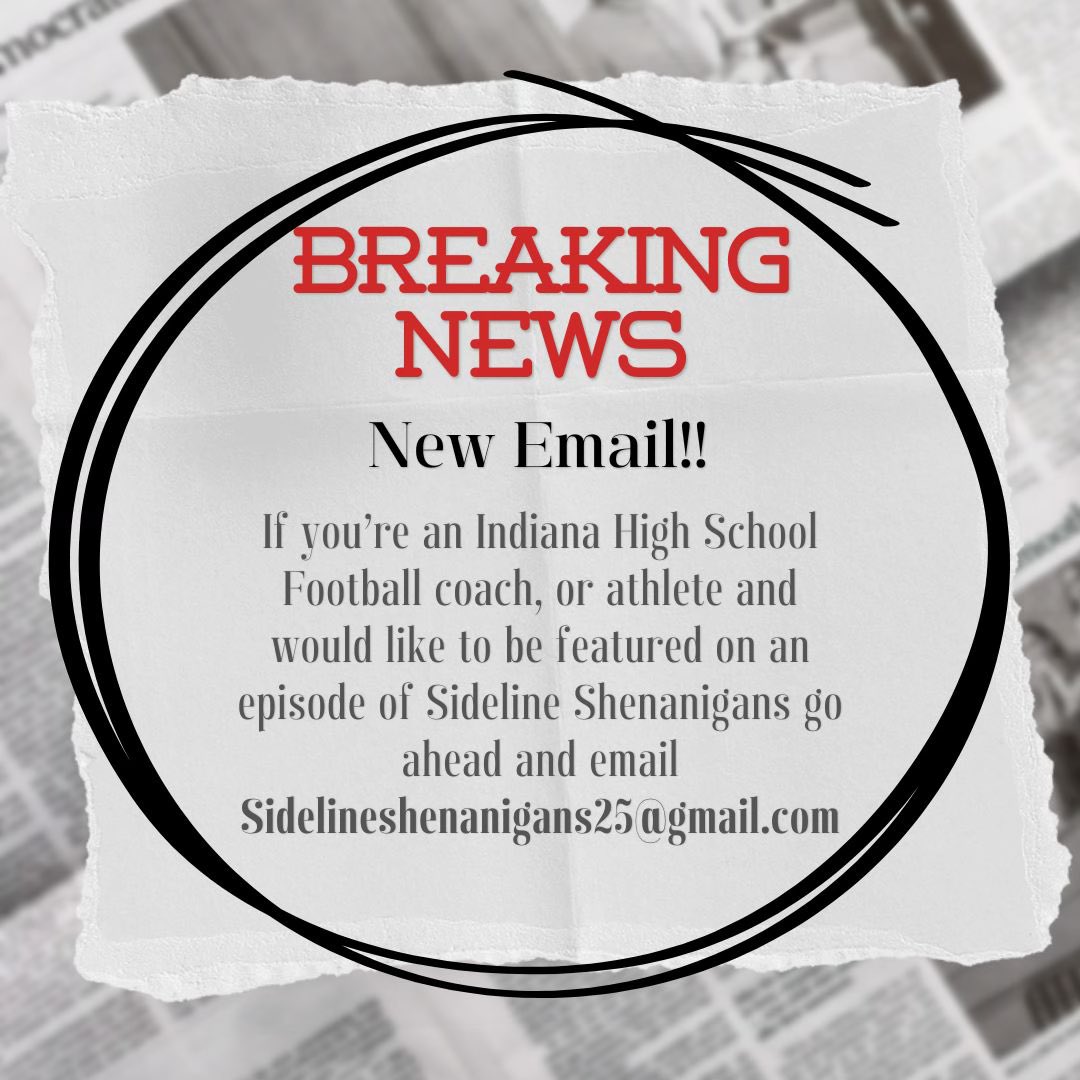 sidelineshenans's tweet photo. Breaking News! The crew of Sideline Shenanigans is proud to say we finally have an email! 

So if you are or know an Indiana High School Football coach, or athlete, and would like a chance to be featured on an episode of the podcast send us an email! https://t.co/Uvjh3jcQss