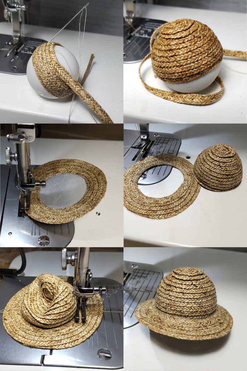 アゾンの麦わら帽子はたぶんフルミシンだと思うんだけど、あれどうやってんだろうな。
ツバはミシンで縫えるけどカップ部分は手縫いじゃないと無理だ。
