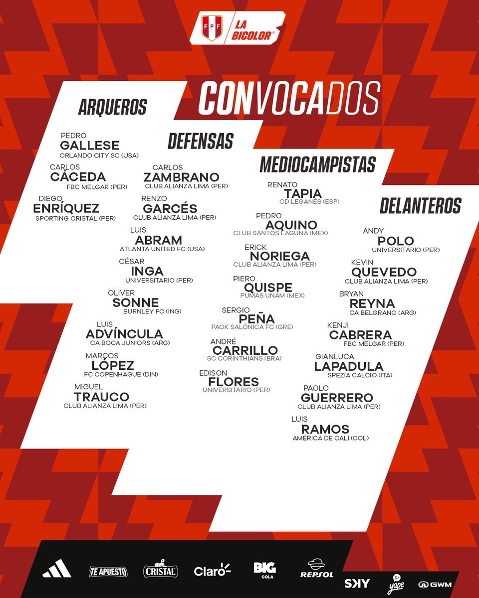 Masuero2005's tweet photo. 👉👉🇵🇪 ‼️CÉSAR NGA LA GRAN NOVEDAD EN LA SELECCIÓN ‼️ Para  los partidos de eliminatorias ante Colombia y Ecuador del mes de junio. También están Kenji Cabrera, Paolo, Ramos y Quevedo.
#Peru4 #KenjiCabrera #Guerrero https://t.co/jAt6l2UJBg