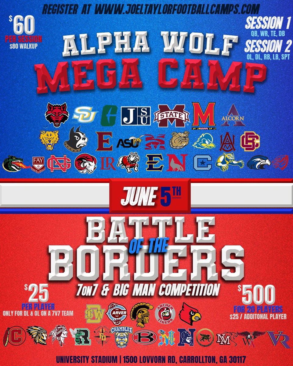 Cameron Murphy (@cameronmurphy26) on Twitter photo For the start of summer camp season I’ll be at these 3 mega camps with the squad <a href="/ACHSRecruiting/">Atlantic Coast Football</a>
<a href="/MercerFootball/">Mercer Football</a> - June 3rd
<a href="/kennesawstfb/">Kennesaw State Football</a> - June 4th
<a href="/UWGFootball/">West Georgia Football</a> - June 5tg
Let’s go work #stingrays
<a href="/StepDurham/">Step Durham</a> <a href="/CS904_/">Coach Cam</a> <a href="/CS904_/">Coach Cam</a> <a href="/JohnGarcia_Jr/">John Garcia, Jr.</a> <a href="/LennyJames_/">Lenny James</a> <a href="/HayDay97/">Reggie Hayward</a> For the start of summer camp season I’ll be at these 3 mega camps with the squad <a href="/ACHSRecruiting/">Atlantic Coast Football</a>
<a href="/MercerFootball/">Mercer Football</a> - June 3rd
<a href="/kennesawstfb/">Kennesaw State Football</a> - June 4th
<a href="/UWGFootball/">West Georgia Football</a> - June 5tg
Let’s go work #stingrays
<a href="/StepDurham/">Step Durham</a> <a href="/CS904_/">Coach Cam</a> <a href="/CS904_/">Coach Cam</a> <a href="/JohnGarcia_Jr/">John Garcia, Jr.</a> <a href="/LennyJames_/">Lenny James</a> <a href="/HayDay97/">Reggie Hayward</a>