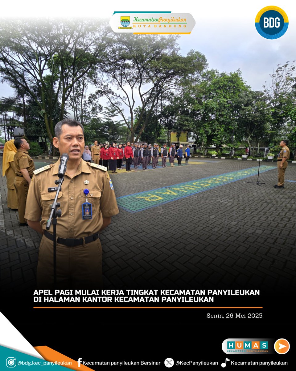 Apel Pagi Mulai Kerja menjadi kegiatan rutin yang kembali dilaksanakan setiap hari senin bagi Pegawai Aparatur Sipil Negara (ASN) &amp; Non ASN di lingkungan Kantor Kecamatan Panyileukan. Senin, 26 Mei 2025.
<a href="/humasbandung_/">Humas Kota Bandung</a> 
<a href="/ppidkotabandung/">Layanan Informasi dan Pengaduan Kota Bandung</a> 
<a href="/halo_bandung/">Prokopim Kota Bandung</a>