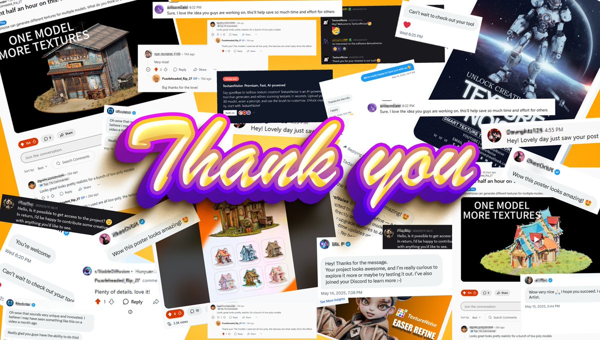Huge shoutout to everyone for the awesome encouragement and support! Thank you so much! 🥰
#TextureNoise #AItools #IndieGameDev #Hunyuan3D #StableDiffusion #3DModeling #3DCG #GameAssets #GameDevCommunity #DigitalArt #IndieDev #MeshyAI #AIArt #3DArtist #GameDesign #CreativeTech