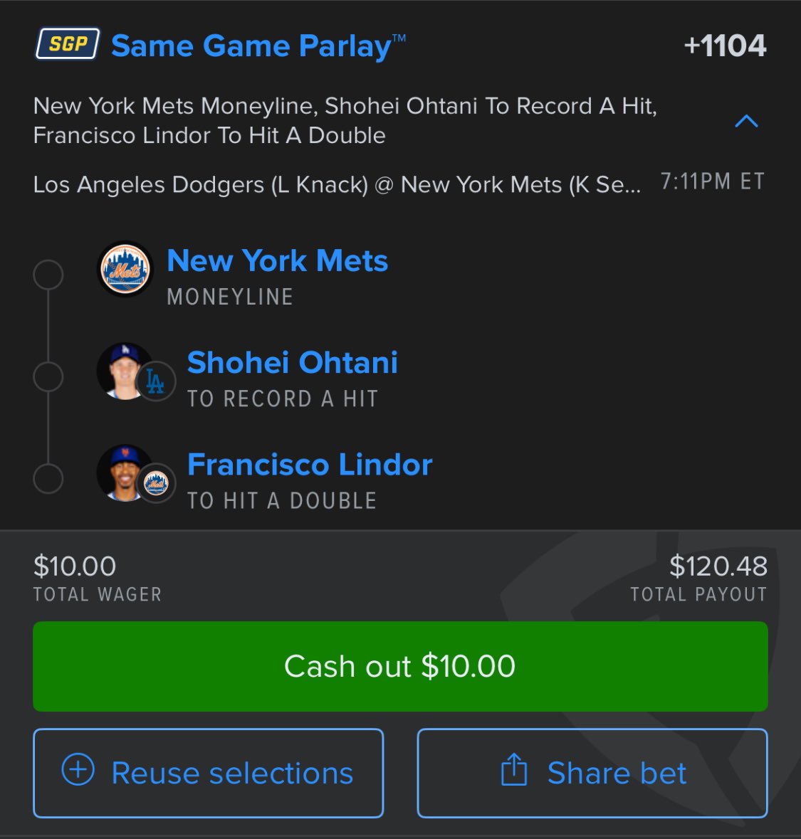 LuckyHandDan's tweet photo. #MLBPicks #mlbparlay ⚾️ 
—————
-> #MetsWin 🔒 
-> Ohtani Hit 🎯
-> Lindor Hit 🎯 
—- or Double (more risk 🎰) https://t.co/sKu0N3q4vr