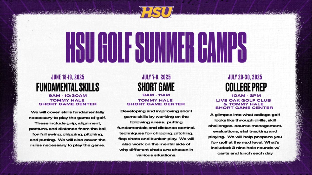 HSU_Golf's tweet photo. 🚨ATTENTION🚨

HSU Golf Camps dates are out!! Make sure to sign up for a camp today using the link below ⬇️🤠⛳️

https://t.co/bbfkQjvmgE

#summercamps #hsugolf #cowboygolf https://t.co/EHSjbsOXa0