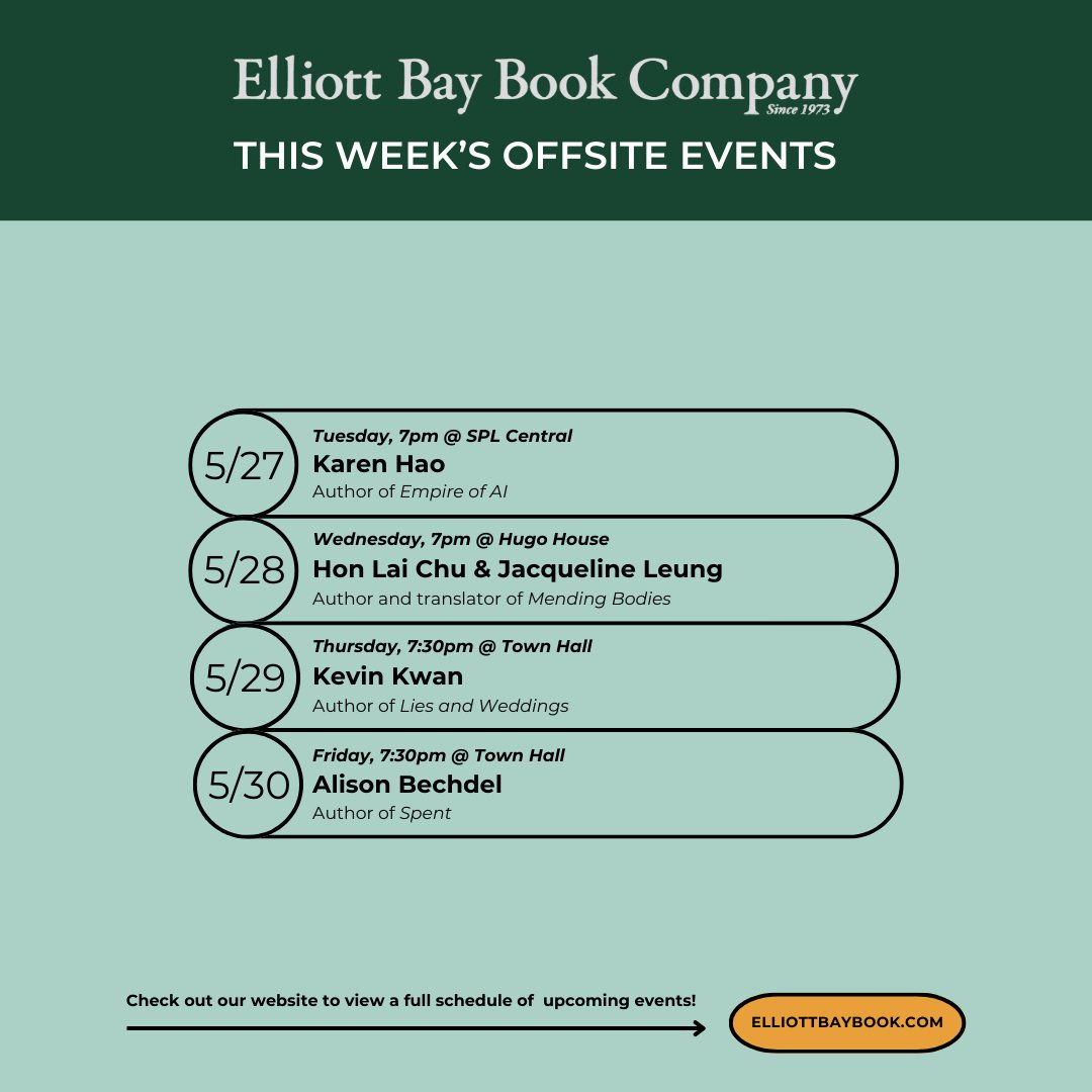 ElliottBayBooks's tweet image. Check out our in-store and offsite events happening this week! ⤵️
#seattleevents #indiebookstore #elliottbaybookcompany