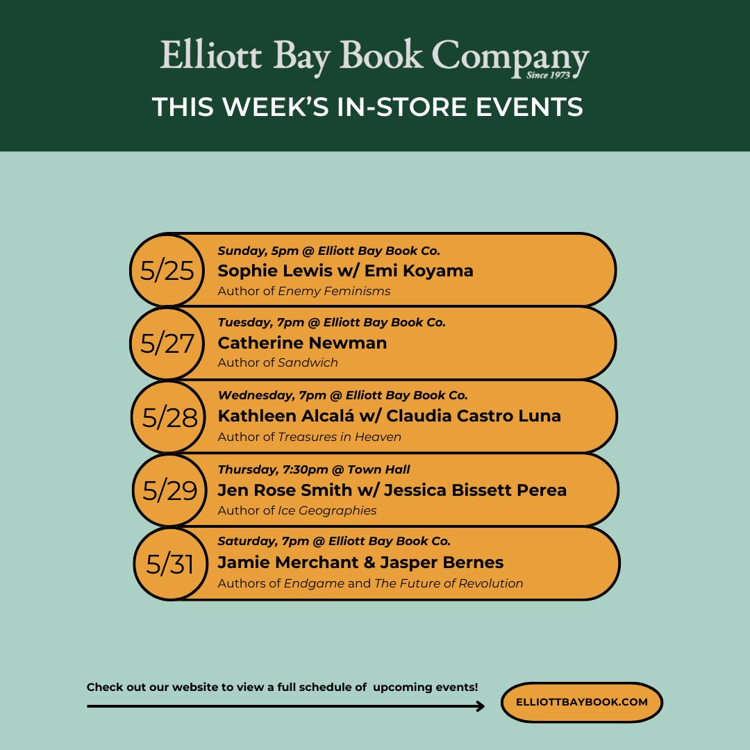 ElliottBayBooks's tweet image. Check out our in-store and offsite events happening this week! ⤵️
#seattleevents #indiebookstore #elliottbaybookcompany