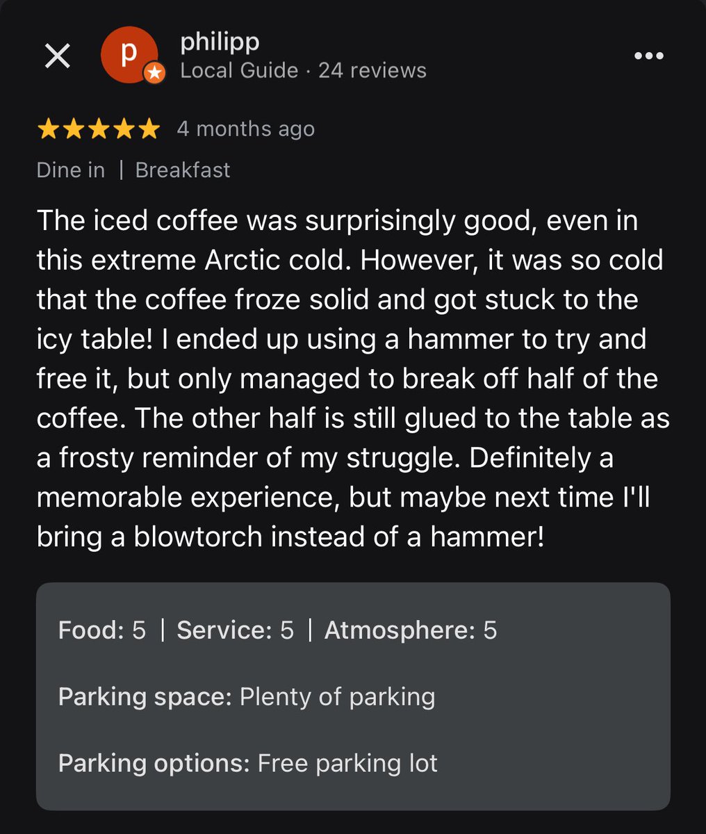 Reviews of the McMurdo Station Coffee House are wild

maps.app.goo.gl/CS29qqbiPRHqoT…