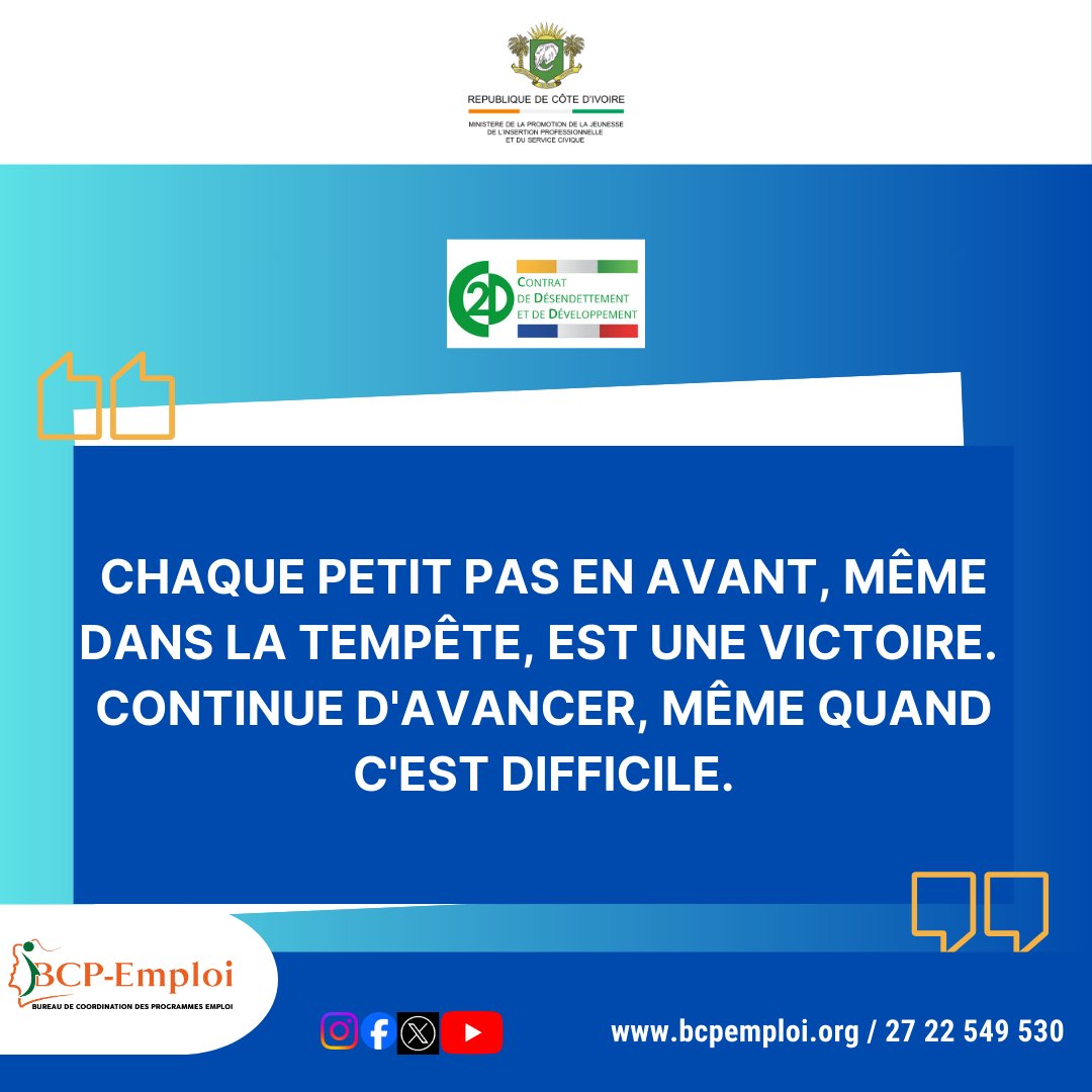 Chaque petit pas en avant, même dans la tempête, est une victoire. Continue d'avancer, même quand c'est difficile. 🌪️➡️🏆
Bonne semaine cher(e)s ami(e)s !

#mondaymotivation #MotivationLundi #Resilience