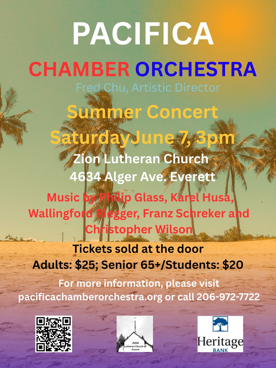 Pacifica Chamber Orchestra Summer Concert in Everett at Zion Lutheran Church, Jun 7 at 3:00PM, Tickets: $25.00. Follow us on <a href="/goskagit/">goskagit</a> See us live in Everett!  goskagit.com/local-events/?…