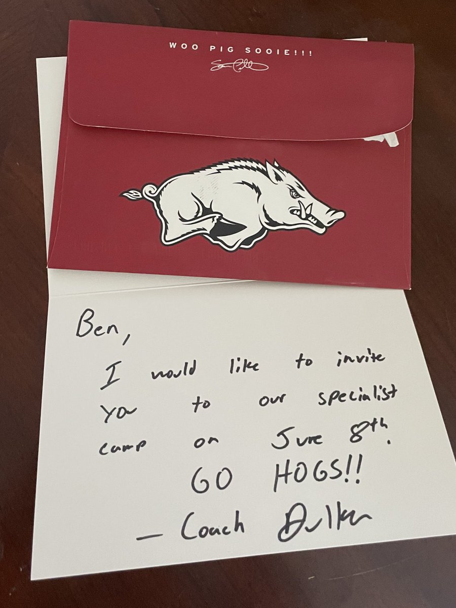 Ben MacIntosh (@macintoshben17) on Twitter photo Thank you for the camp invite <a href="/Adam_Dulka/">Adam Dulka</a> to the <a href="/RazorbackFB/">Arkansas Razorback Football</a> specialist camp. See you June 8th! Thank you for the camp invite <a href="/Adam_Dulka/">Adam Dulka</a> to the <a href="/RazorbackFB/">Arkansas Razorback Football</a> specialist camp. See you June 8th!