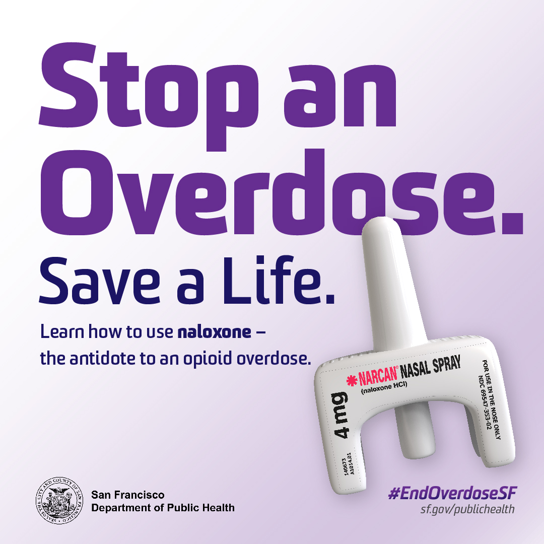 SF_DPH's tweet photo. #Naloxone is the easiest way to reverse a #fentanyl overdose. Carry it and learn how to recognize and respond to an opioid overdose. Learn how to use nasal naloxone spray by watching this video. https://t.co/s0FtrRswh1 #EndOverdoseSF https://t.co/F68QUI7ALY