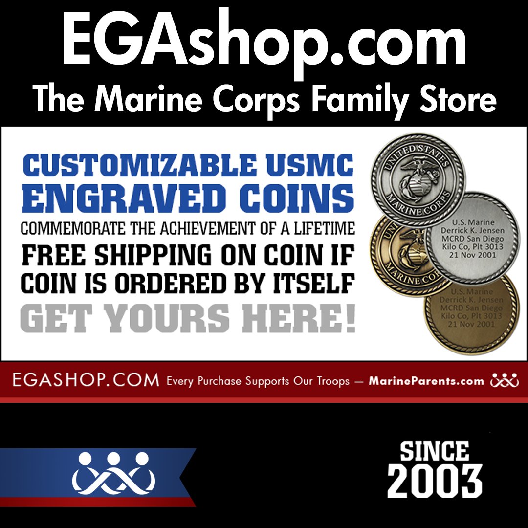 MarineParents's tweet photo. YOUR MARINE NEEDS THESE IN THEIR COIN COLLECTION!: Personalized USMC Engraved Coins are the perfect way to commemorate your Marine's achievements! Graduation from Boot Camp, SOI, MOS, Ranking Up, and End of Service. https://t.co/lZbmvexlPk #EGAShop via @marineparents https://t.co/ywEFCHWamw