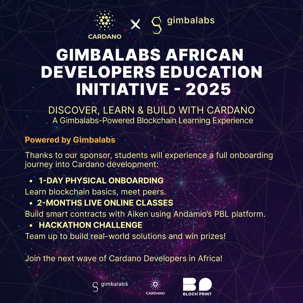 We are thrilled to announce Gimbalabs African Developers Education initiative - 2025.

Onboarding developers in Nigeria, University of Lagos students by using the Andamio platform's Aiken pbl. 

Thanks to our sponsor <a href="/gimbalabs/">gimbalabs</a>  for extending education to the African community.