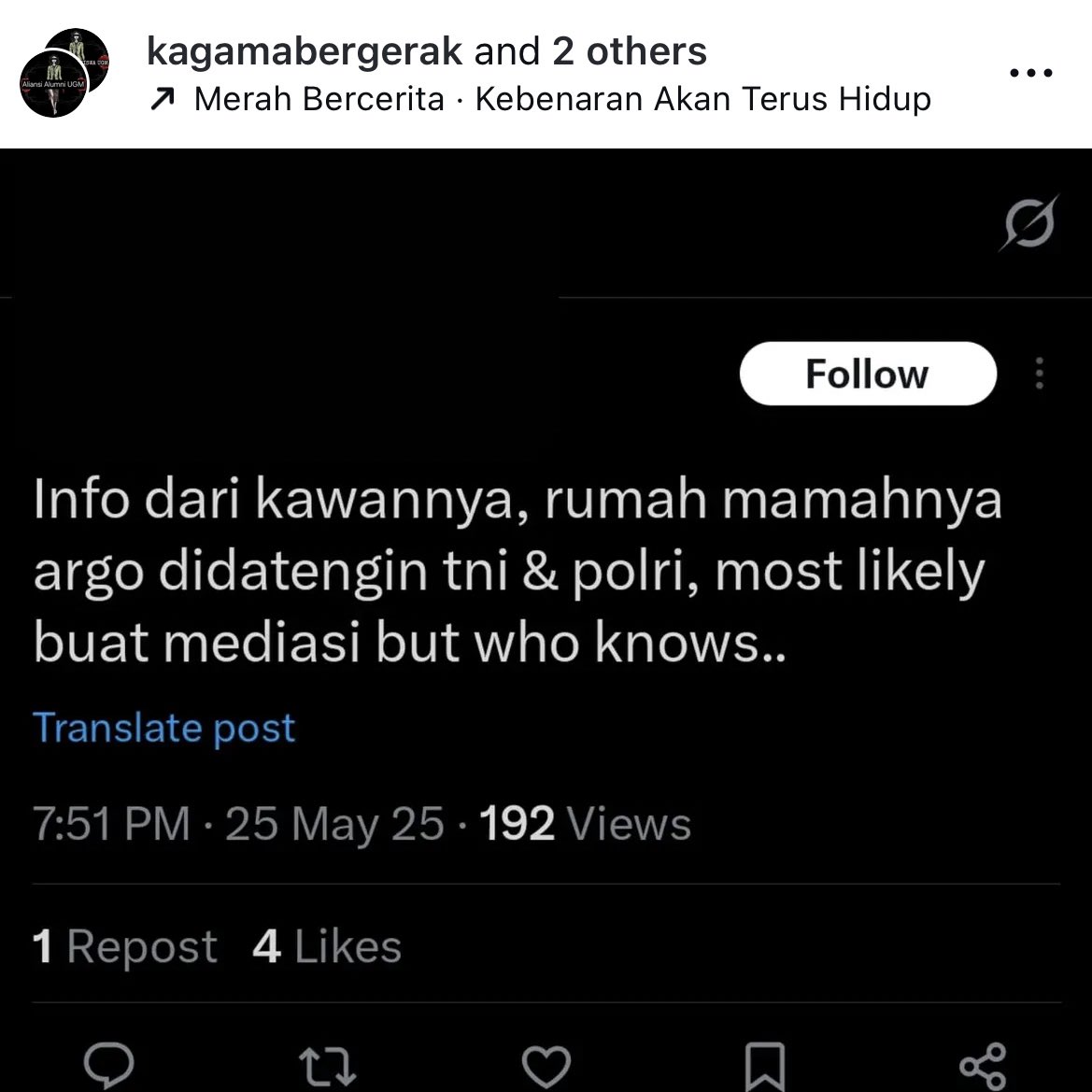 Rumah Argo didatangi tni &amp; polri untuk mediasi #JusticeForArgo