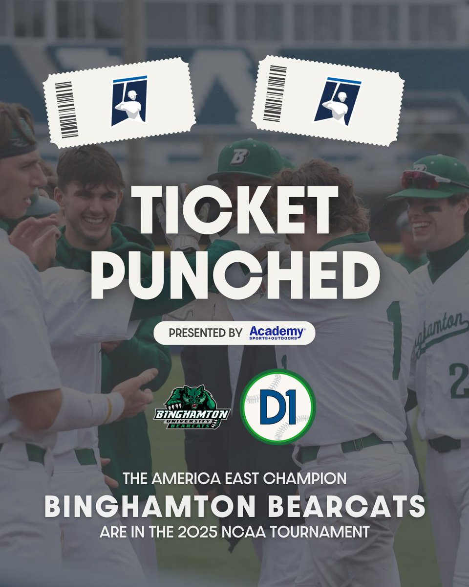 D1Baseball (@d1baseball) on Twitter photo π ππππππ πππππππ π
For the sixth time in program history and the first time since 2022, <a href="/BinghamtonBASE/">Binghamton Baseball</a> is heading to the NCAA tournament!
π: d1ba.se/43o5JWg
π€ <a href="/Academy/">Academy Sports + Outdoors</a> π ππππππ πππππππ π
For the sixth time in program history and the first time since 2022, <a href="/BinghamtonBASE/">Binghamton Baseball</a> is heading to the NCAA tournament!
π: d1ba.se/43o5JWg
π€ <a href="/Academy/">Academy Sports + Outdoors</a>