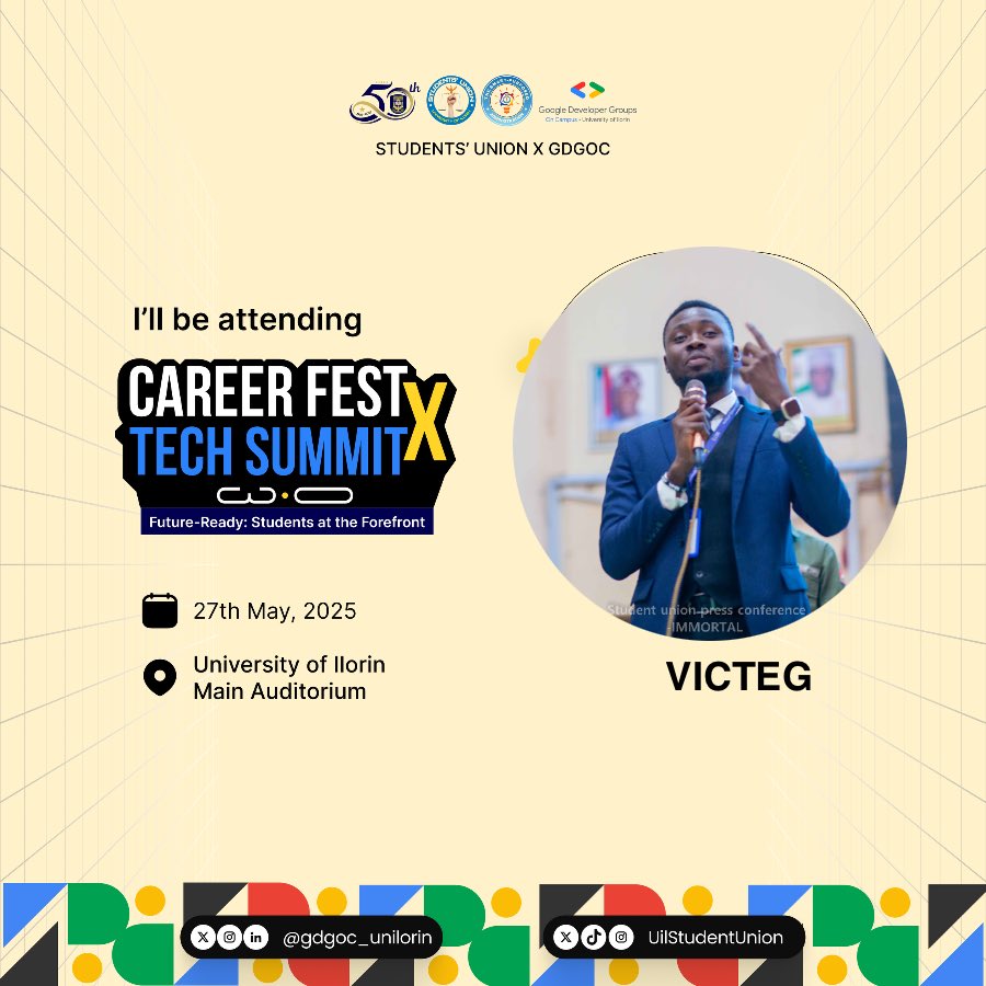UilStudentUnion's tweet image. I’m @VICTEG1 and I’ll be LIVE at the SU Tech Summit’25!👨‍💻💻💡

Let’s turn the SPOTLIGHT on you! 🫵🏽 Create your personalized flyer here: career-fest-dp.vercel.app

📲 Register &amp;amp; secure your seat today on: bit.ly/Career-fest-20…