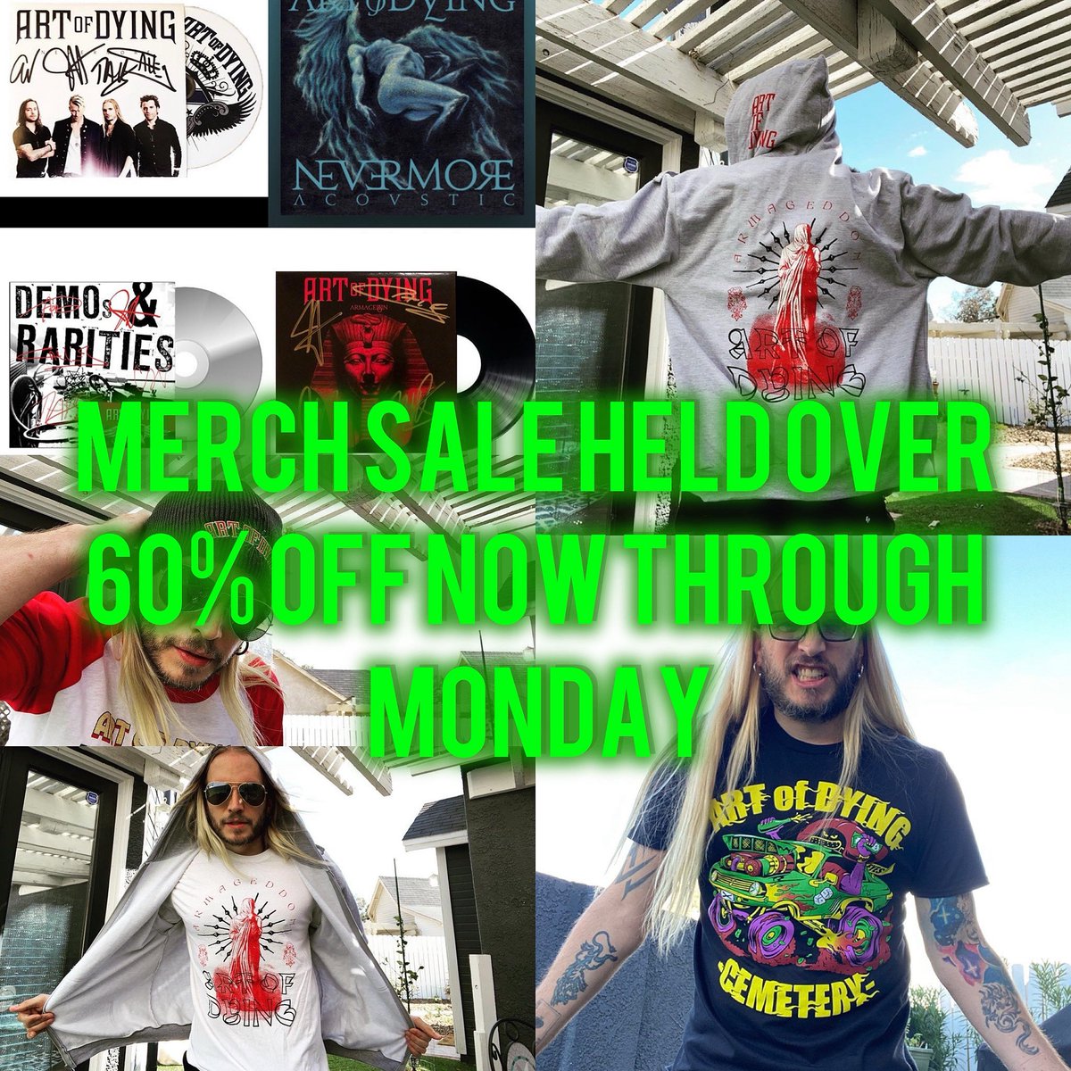 Last few days of the Merch sale, why not just make it 60% off now?!

==&gt; artofdyingmusic.com