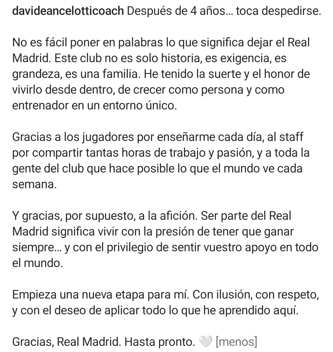 La carta de despedida de Davide Ancelotti duele y mucho.

Gracias por todos estos años 🥹❤️‍🩹