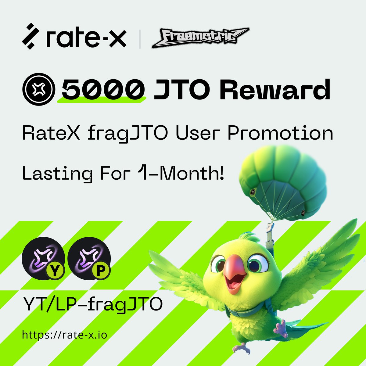 RateX_Dex's tweet photo. Limited-Time: 5,000 $JTO Up for Grabs!
The @fragmetric x RateX fragJTO campaign is now live.

Hold YT-fragJTO or provide liquidity to:
🟢Earn 4x F Points & 4x RateX Points
🟢Share the 5,000 $JTO prize pool

Only from May 25, 00:00 to June 26, 23:59 UTC!
https://t.co/nzD6UYYexg