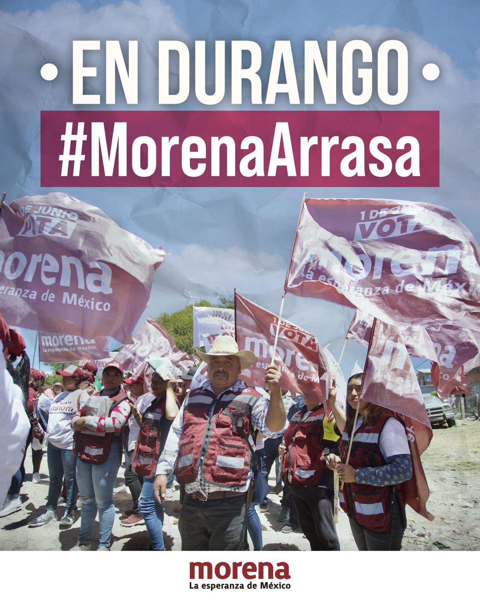 Julieta Ramírez (@julietaramirezp) on Twitter photo Todas las encuestas lo dicen #MorenaArrasa y el PRIAN está a punto de perder uno de sus resquicios: Durango.
Este primero de junio @betzabeMtzA, el @drRamonEnriquez y <a href="/FloraLeal7/">Flora Leal</a> se alzarán con la victoria. Todas las encuestas lo dicen #MorenaArrasa y el PRIAN está a punto de perder uno de sus resquicios: Durango.
Este primero de junio @betzabeMtzA, el @drRamonEnriquez y <a href="/FloraLeal7/">Flora Leal</a> se alzarán con la victoria.