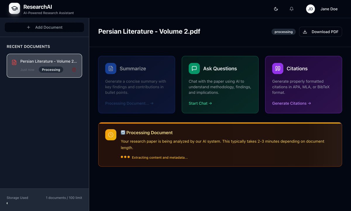 i_build_mvps's tweet image. built an AI research assistant for PhD students.
Upload papers → Get instant summaries → Ask questions → Generate citations.
GPT + LangChain + Chroma.
#buildinpublic #mvp #ai #react