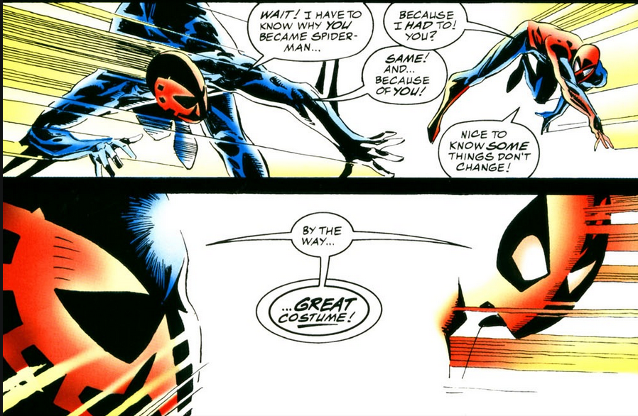 AerithsSeat's tweet photo. Spider-Man 2099 Meets Spider-Man (Peter David and Rick Leonardi) https://t.co/cGJPFFU36d