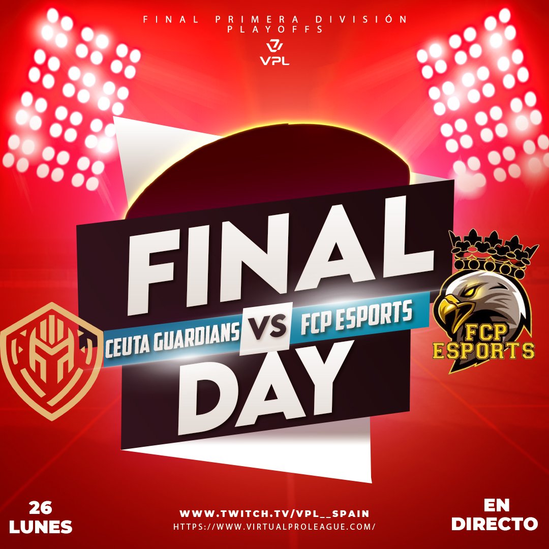 VPL Spain (@vplspain) on Twitter photo 🔥 ¡LLEGA LA GRAN FINAL! 🔥
🏆 Playoffs VPL España #ELITE
⚔️ <a href="/CeutaGuardians/">𝘾𝙀𝙐𝙏𝘼 𝙂𝙐𝘼𝙍𝘿𝙄𝘼𝙉𝙎</a> 🆚 <a href="/eSportsFCP/">FCP eSports 🦅</a>
🎙️ En directo con toda la emoción
📅 23:40
📺 Sigue la retransmisión en: twitch.tv/thekoke11
¿Quién se coronará campeón? 👑
#VPL #FIFAEsports #VPLSpain 🔥 ¡LLEGA LA GRAN FINAL! 🔥
🏆 Playoffs VPL España #ELITE
⚔️ <a href="/CeutaGuardians/">𝘾𝙀𝙐𝙏𝘼 𝙂𝙐𝘼𝙍𝘿𝙄𝘼𝙉𝙎</a> 🆚 <a href="/eSportsFCP/">FCP eSports 🦅</a>
🎙️ En directo con toda la emoción
📅 23:40
📺 Sigue la retransmisión en: twitch.tv/thekoke11
¿Quién se coronará campeón? 👑
#VPL #FIFAEsports #VPLSpain
