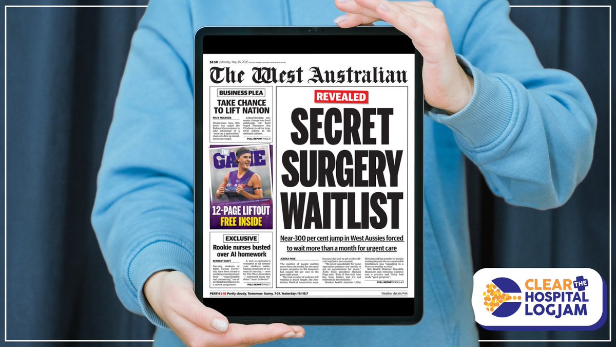 AMA Media (@ama_media) on Twitter photo Waiting lists for so-called "elective" (essential) surgeries are growing, and as <a href="/AMA_WAPresident/">Dr Michael Page - AMA (WA) President</a> Dr Michael Page points out the 'hidden' waiting list is even worse. We need an injection of funds and reforms to help clear the hospital logjam.
ama.com.au/elective-surgeā¦
<a href="/AMA_WA/">AMA (WA)</a> Waiting lists for so-called "elective" (essential) surgeries are growing, and as <a href="/AMA_WAPresident/">Dr Michael Page - AMA (WA) President</a> Dr Michael Page points out the 'hidden' waiting list is even worse. We need an injection of funds and reforms to help clear the hospital logjam.
ama.com.au/elective-surgeā¦
<a href="/AMA_WA/">AMA (WA)</a>