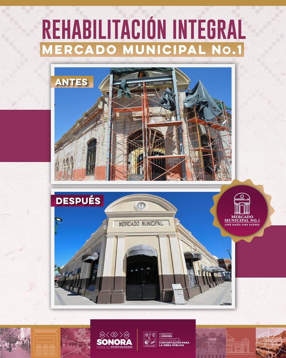 El Mercado Municipal No. 1 de Hermosillo vuelve a la vida después de décadas en el abandono.

Un espacio lleno de historia, sabores y memorias que rescatamos como un verdadero punto de encuentro para todas las familias sonorenses.

#RescatamosElMercado