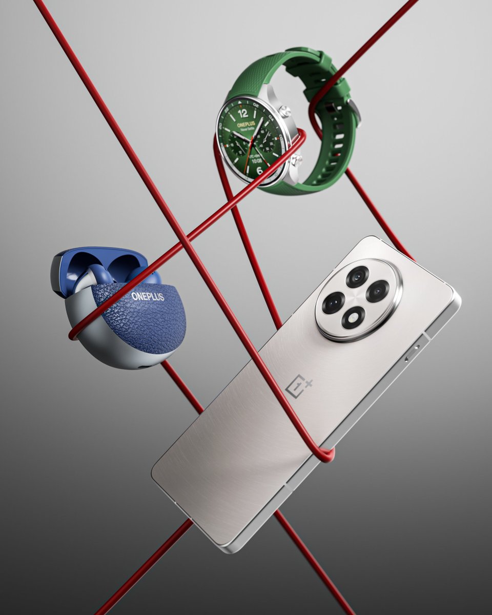 oneplus's tweet image. Some connections just make sense #OnePlus13R #OnePlusWatch2R #OnePlusBudsPro3