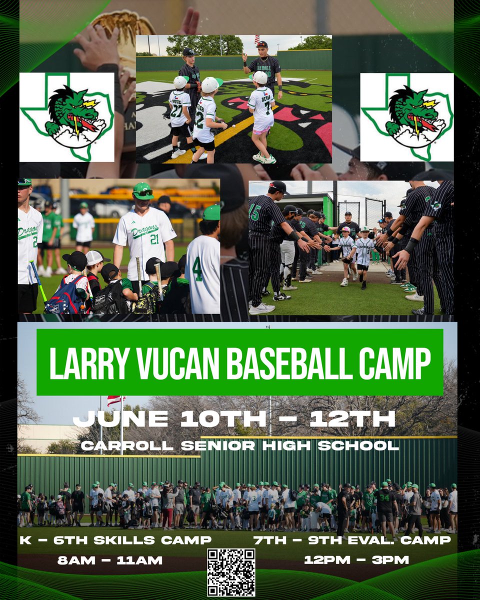 It’s almost time for Dragon Baseball Camp! QR Code is on the flyer for quick registration.  Look forward to seeing our future Dragons!