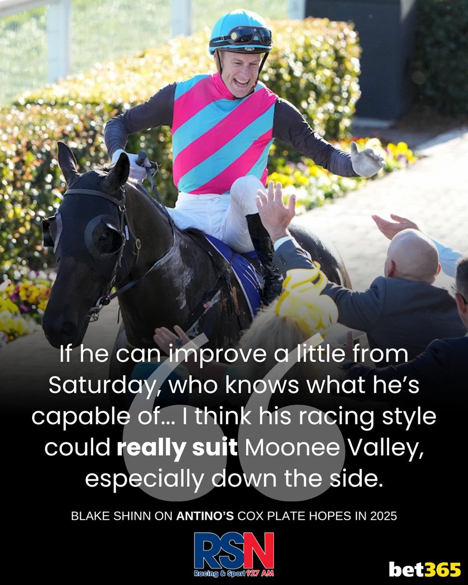 RSN Racing & Sport (@rsn927) on Twitter photo He says Antino's win in the Toorak, where he pounced mid-race from the back of the field, was a "defining moment" for the pair.
MORE 👉 rsn.net.au/news/rsn-podca…
<a href="/blake_shinn/">Blake Shinn</a> | <a href="/tonygollan/">Gollan Racing</a> | <a href="/m_felgate/">Michael Felgate</a> | <a href="/TheSharkTweet/">Mick Sharkie</a> | <a href="/CDi_Iorio/">Carl Di Iorio</a> | <a href="/bet365_aus/">bet365 Australia</a> | #RacingPulse He says Antino's win in the Toorak, where he pounced mid-race from the back of the field, was a "defining moment" for the pair.
MORE 👉 rsn.net.au/news/rsn-podca…
<a href="/blake_shinn/">Blake Shinn</a> | <a href="/tonygollan/">Gollan Racing</a> | <a href="/m_felgate/">Michael Felgate</a> | <a href="/TheSharkTweet/">Mick Sharkie</a> | <a href="/CDi_Iorio/">Carl Di Iorio</a> | <a href="/bet365_aus/">bet365 Australia</a> | #RacingPulse