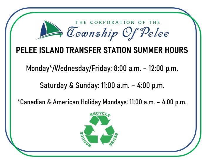 The Transfer Station is open holiday Monday hours on May 26th 11:00 a.m. to 4:00 p.m.