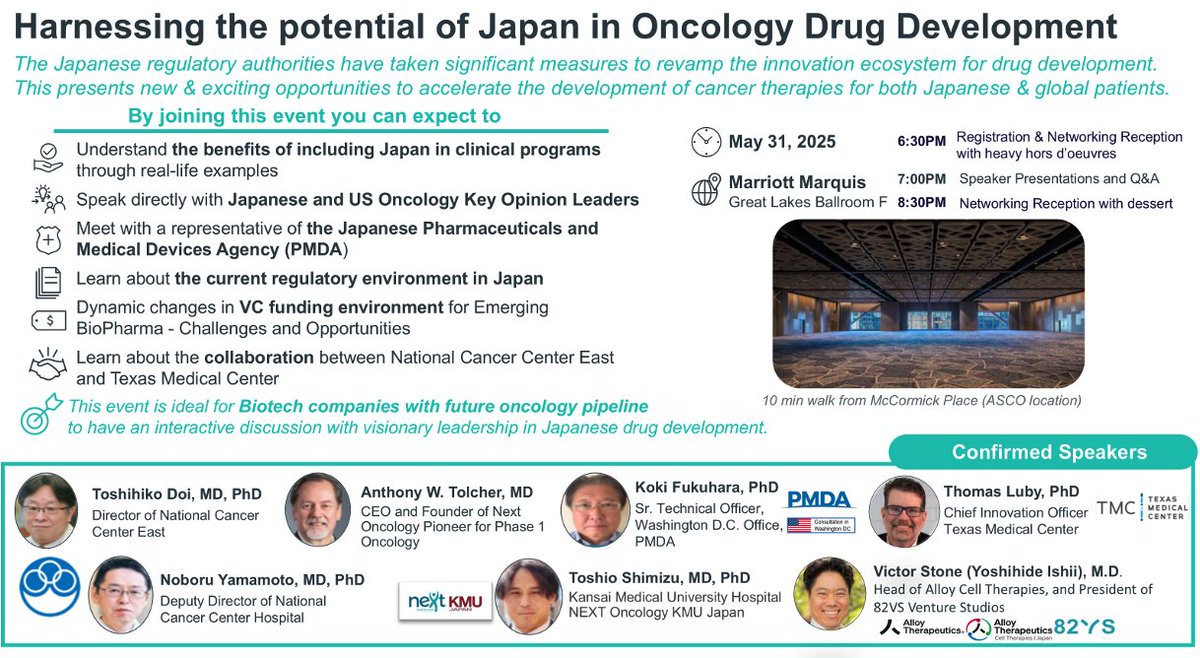 Phase1_NCCH's tweet image. ASCO 2025で日本におけるがんの新薬開発を議論するセミナーが開催されます。
日米のPhase1のKOL、PMDA米国オフィス担当者が参加しており、当科の山本先生も登壇いたします。
ぜひご参加ください。@ASCO #ASCO25 events.iqvia.com/event/JPACatAS…