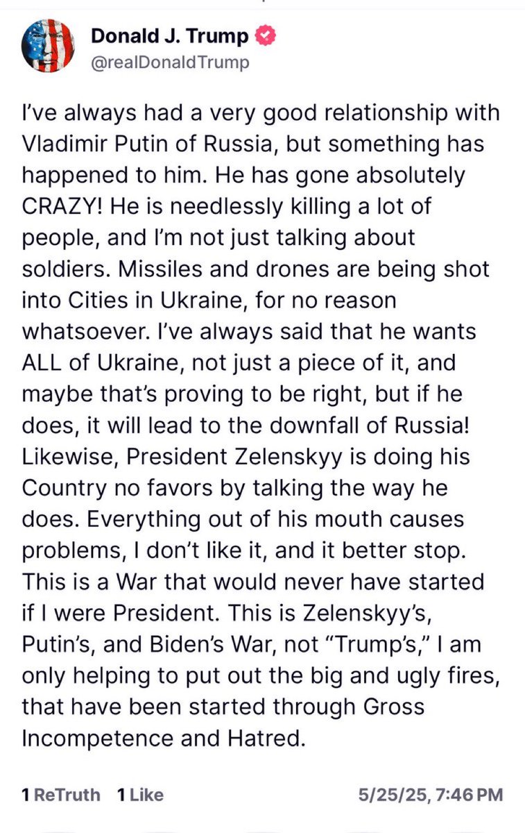 Trump says Putin “has gone absolutely crazy”