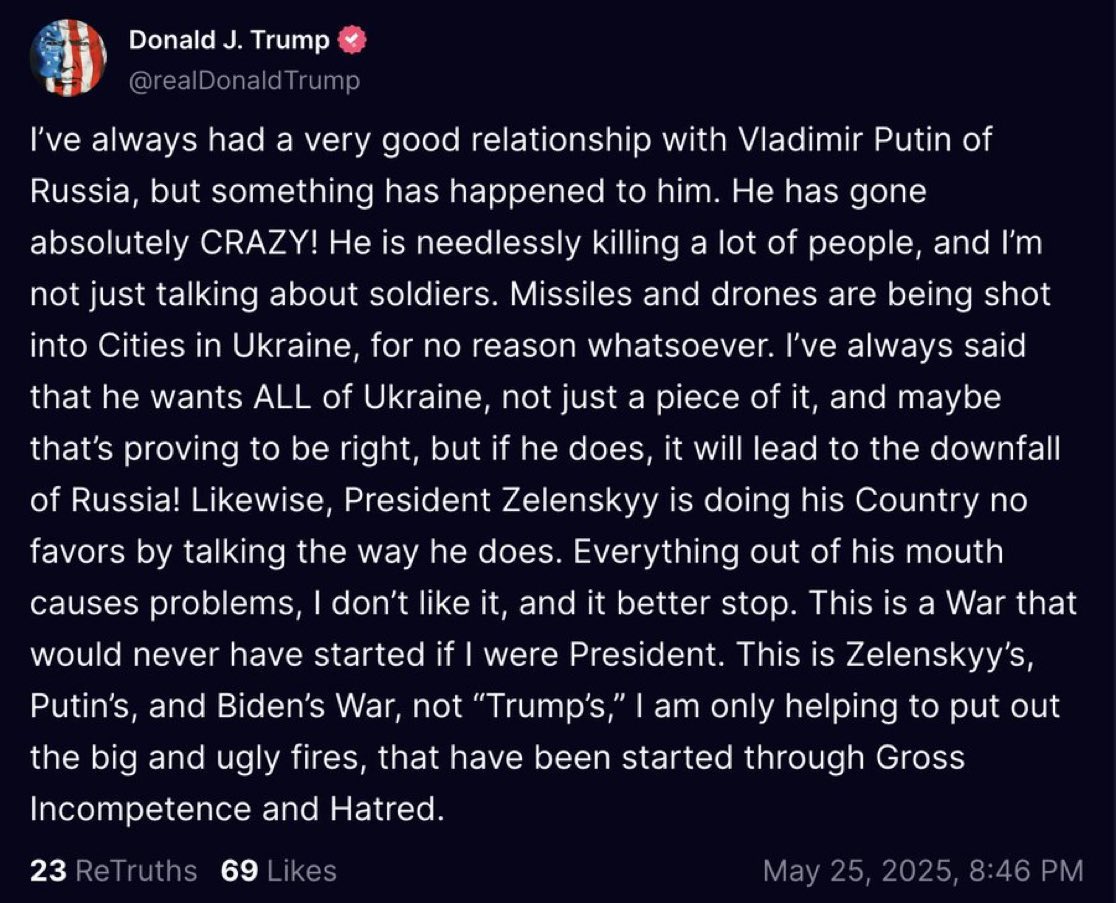 Remember: Trump froze Ukraine’s aid, sabotaged NATO, called Putin a genius, and got impeached for extorting Zelenskyy mid-conflict. Putin didn’t change. Trump just stopped being useful.