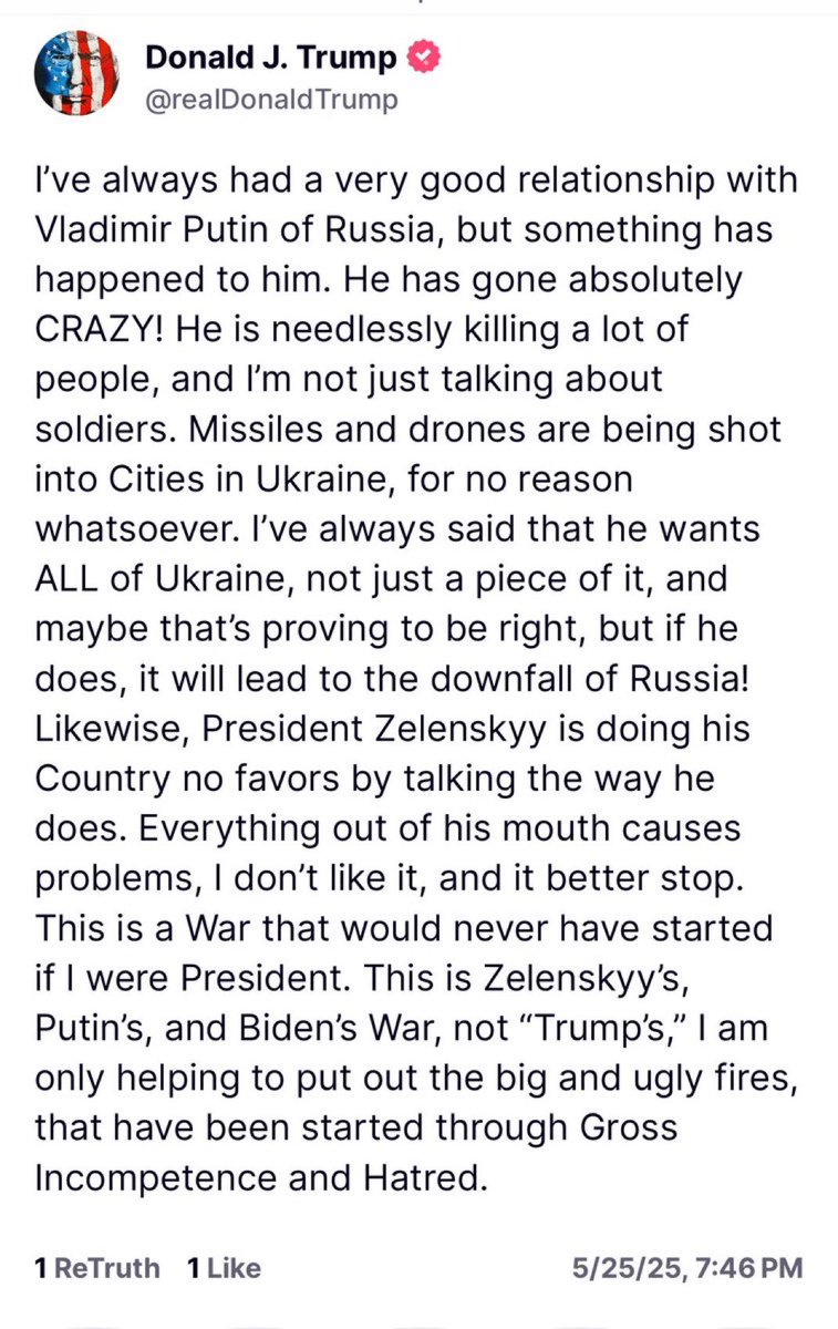This is a joke, right? I mean, seriously. 😐 

This man sounds like he’s auditioning for a guest spot on Dr. Phil.

“I’ve always had a good relationship with Putin, but something happened to him.” 

What are we even reading? A geopolitical breakup letter?

He blames Zelenskyy for
