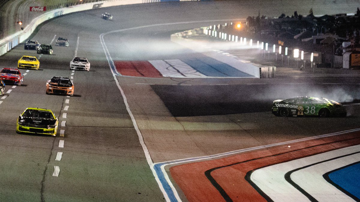 TobyChristieCom's tweet image. That’s a BIG HIT for Zane Smith… 

The caution is displayed at Lap 238, and that will mark the conclusion of the #CocaCola600 for the No. 38.

160 laps remaining in NASCAR’s longest night… 

#NASCAR | 📸: @CalhounPosts