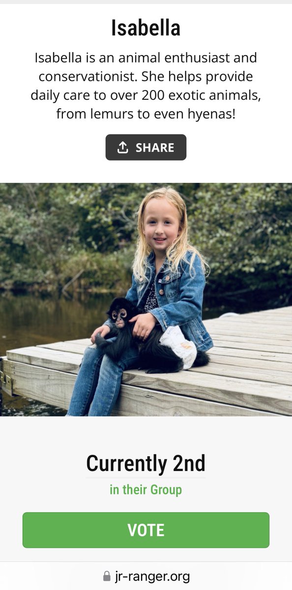 GoTeamWesley's tweet image. My great niece is in a Jeff Corwin competition and needs free votes. She takes great care of her animals &amp;amp; has the best TikTok page at Isabella The Zookeeper
jr-ranger.org/2025/isabella-…