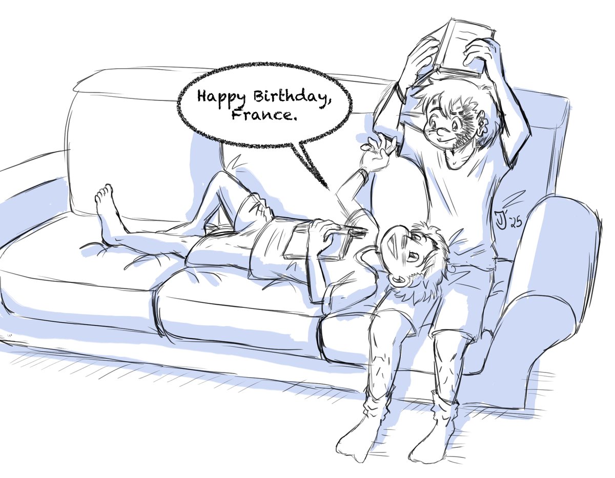 BRose_108's tweet photo. Fun fact: May 25th is our favorite cat boy's birthday!!!!
To the surprise of no one, France isn't a big birthday guy. He just likes to make it a normal day with a special dinner and hanging out with his favorite person.
#MNFIAC #sketch #manga #anime #webtoon https://t.co/EaGI9gPGMv