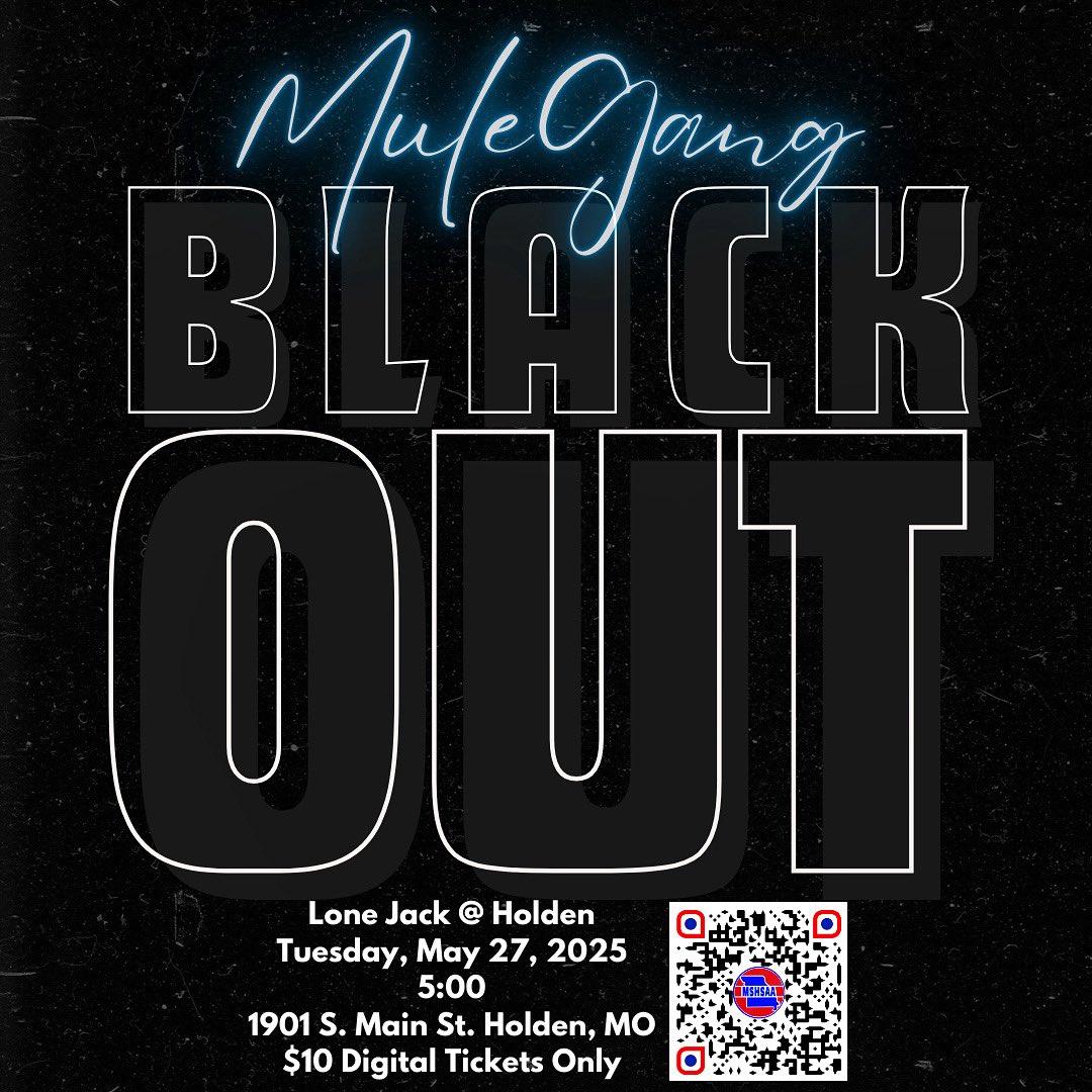 As we shift our focus towards Sectionals, we wanted to encourage everyone to 𝐖𝐄𝐀𝐑 𝐁𝐋𝐀𝐂𝐊 when we travel to Holden on Tuesday, May 27 for a 5:00 first pitch! #MuleGang