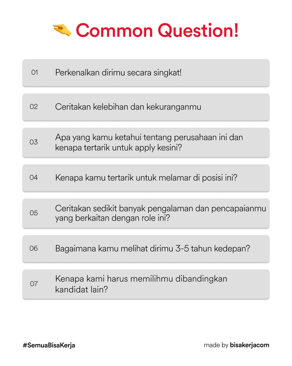 bisakerja_id's tweet photo. Ini gue recap beberapa pertanyaan Interview yang paling sering keluar https://t.co/MTxuOhK6J8