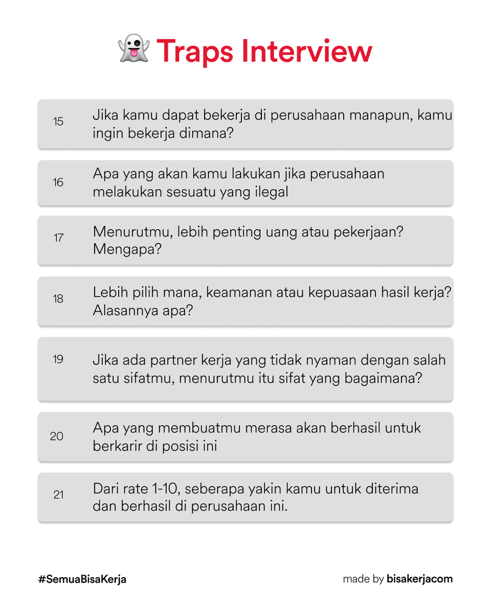 bisakerja_id's tweet photo. Ini gue recap beberapa pertanyaan Interview yang paling sering keluar https://t.co/MTxuOhK6J8