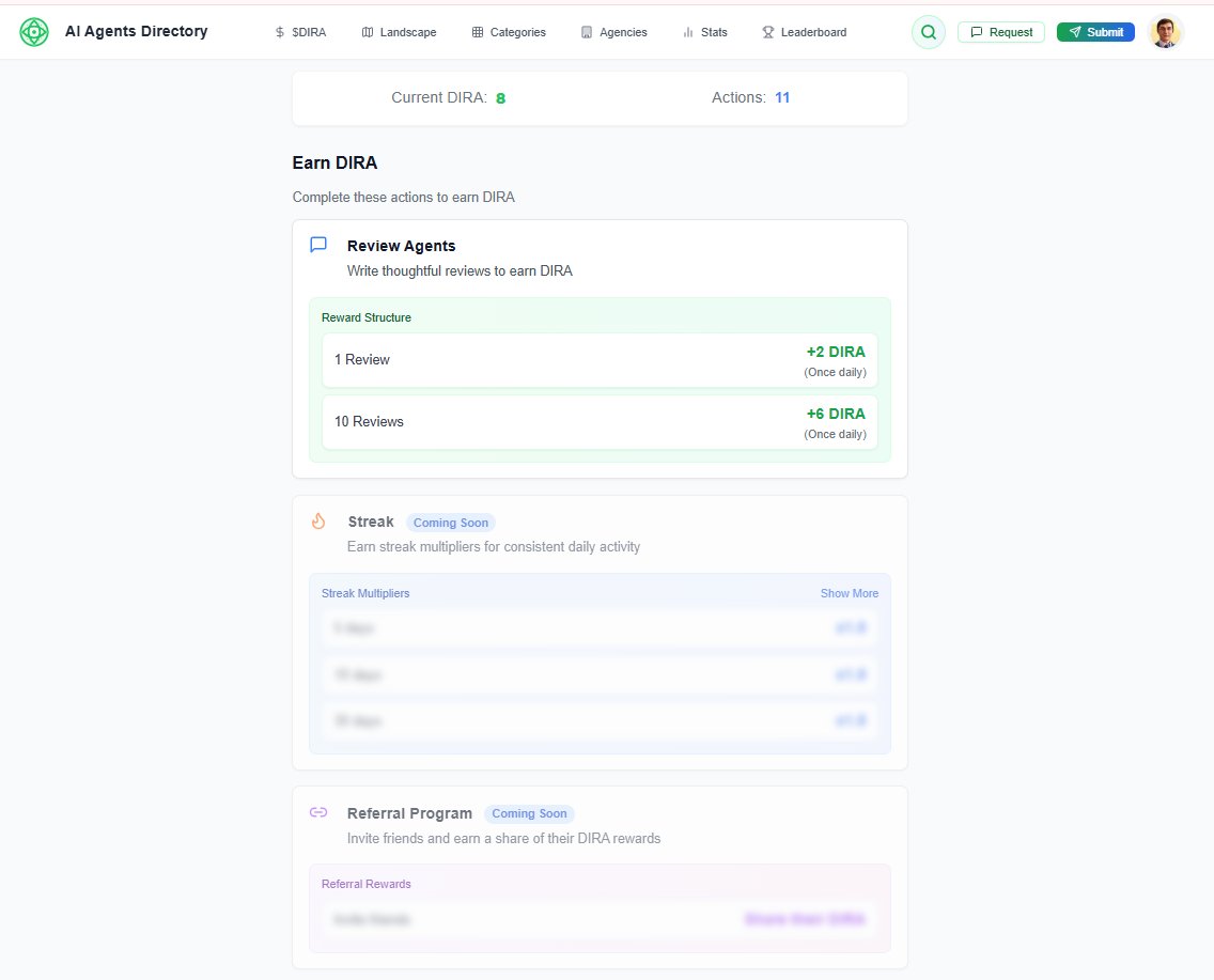 Just launched the new reward system on @AIAgentsHub — you can now earn $DIRA by participating. More utilities coming soon. A win-win for AI agent builders and users. Feedback welcome!