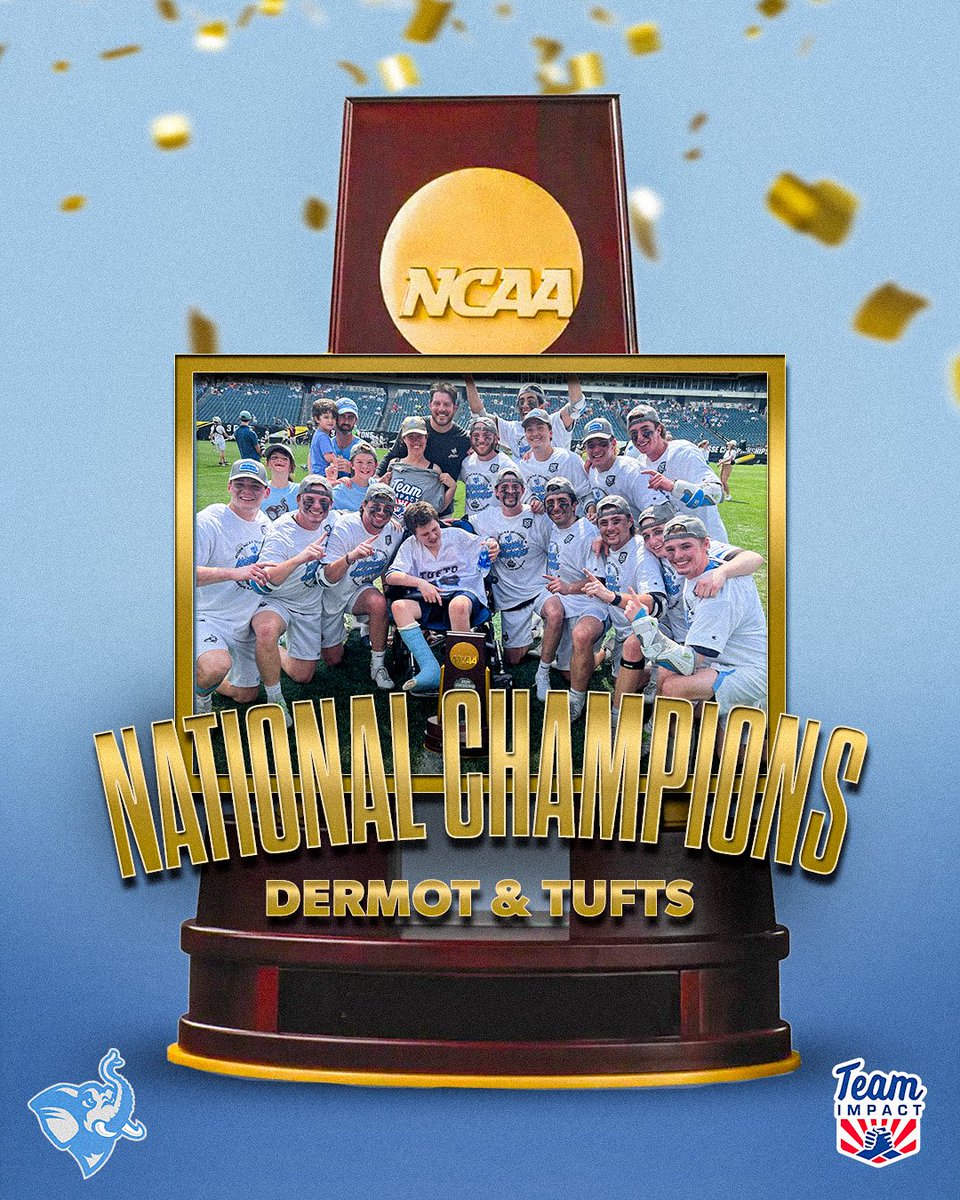 Team IMPACT (@goteamimpact) on Twitter photo Dermot and the Jumbos are ๐ฝ๐๐๐ ๐ฉ๐ค ๐ฝ๐๐๐ National Champions ๐
For the second year in a row, <a href="/TuftsLacrosse/">Tufts Lacrosse</a> wins the DIII NCAA Championship with Dermot cheering them on every step of the way!
#AllInAllTogether Dermot and the Jumbos are ๐ฝ๐๐๐ ๐ฉ๐ค ๐ฝ๐๐๐ National Champions ๐
For the second year in a row, <a href="/TuftsLacrosse/">Tufts Lacrosse</a> wins the DIII NCAA Championship with Dermot cheering them on every step of the way!
#AllInAllTogether